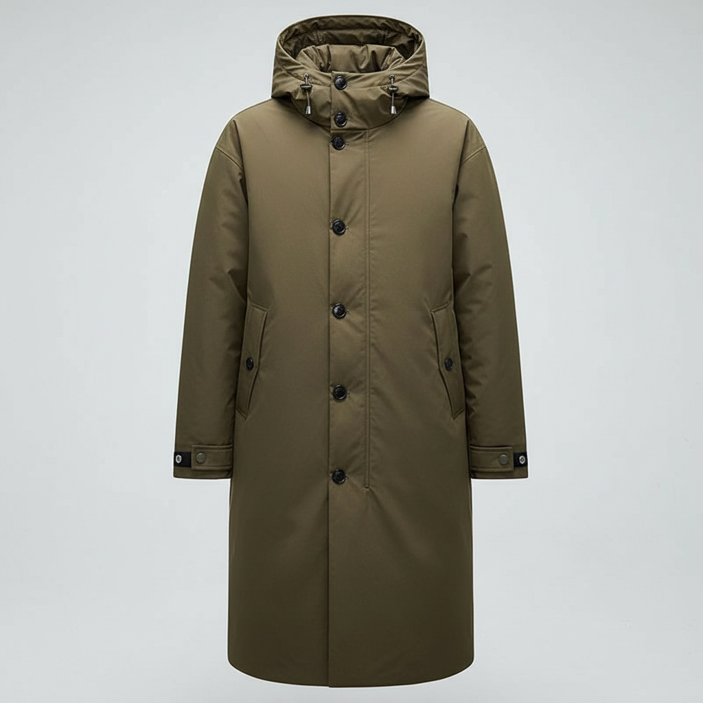 Lang Puffer Trenchcoat Herre | Vandtæt Frakke med Hætte