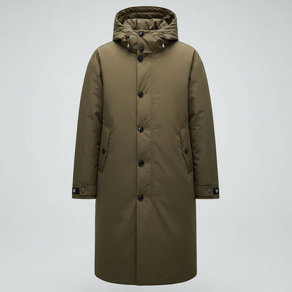 Lang Puffer Trenchcoat Herre | Vandtæt Frakke med Hætte