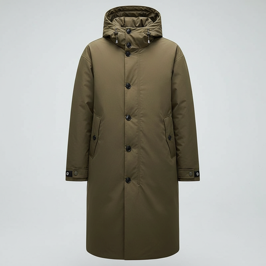 Lang Puffer Trenchcoat Herre | Vandtæt Frakke med Hætte
