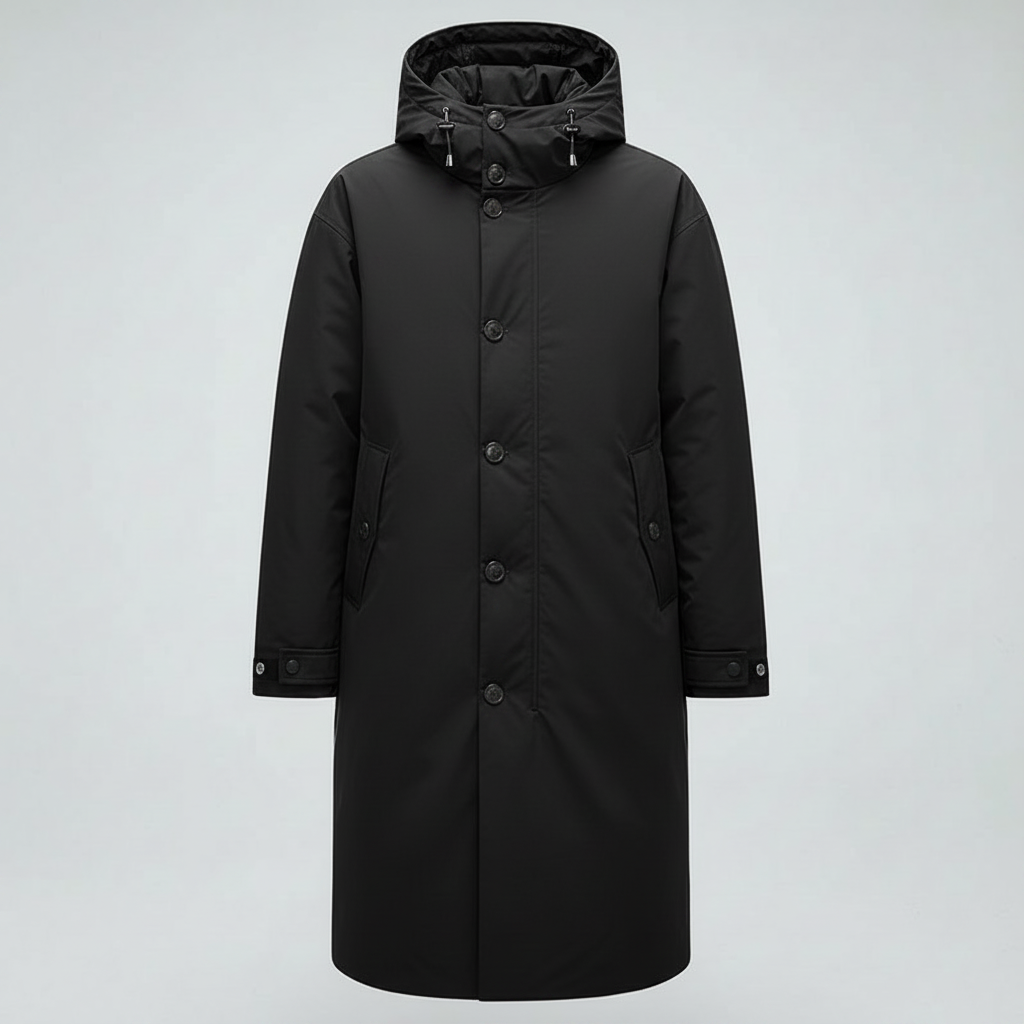 Lang Puffer Trenchcoat Herre | Vandtæt Frakke med Hætte