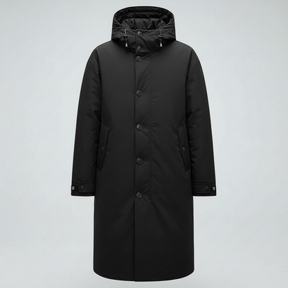 Lang Puffer Trenchcoat Herre | Vandtæt Frakke med Hætte