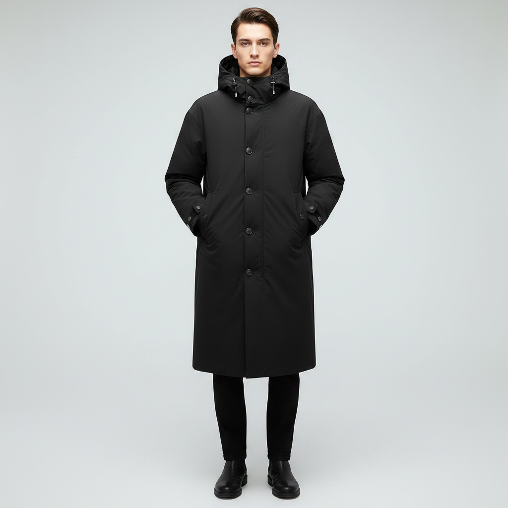 Lang Puffer Trenchcoat Herre | Vandtæt Frakke med Hætte