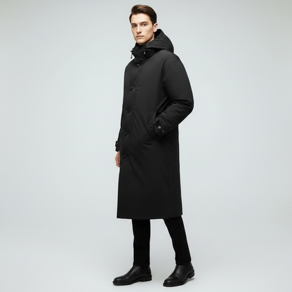 Lang Puffer Trenchcoat Herre | Vandtæt Frakke med Hætte