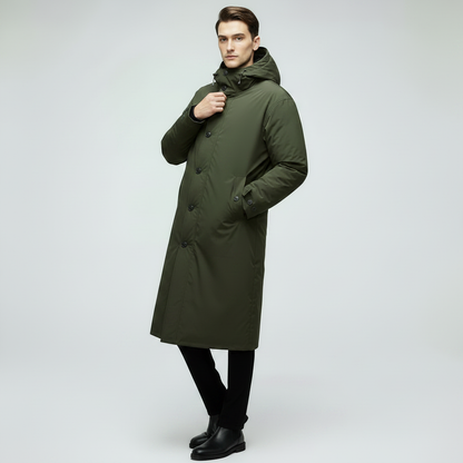 Lang Puffer Trenchcoat Herre | Vandtæt Frakke med Hætte