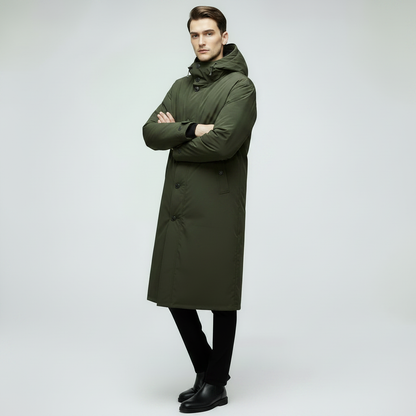 Lang Puffer Trenchcoat Herre | Vandtæt Frakke med Hætte
